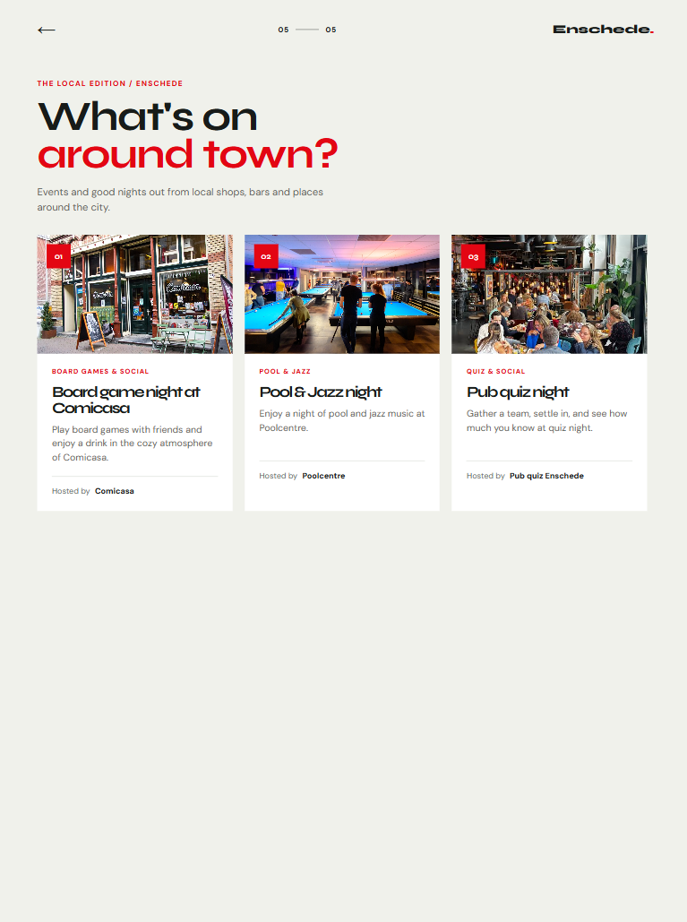 ConnectU interface displaying local events and businesses